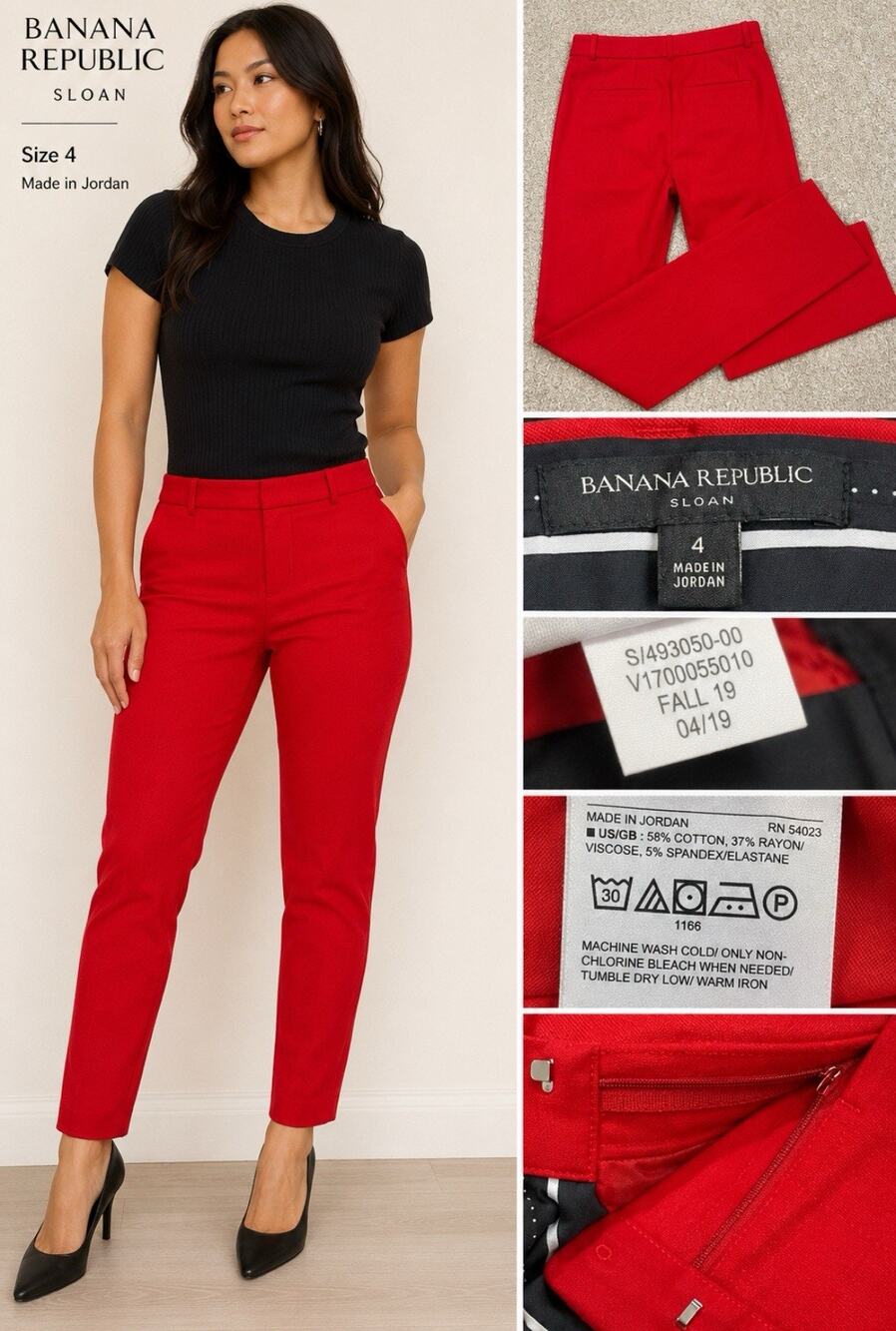 Career Office Banana Republic Sloan Slim Straight Ankle Pants Size 4 Red Trouser